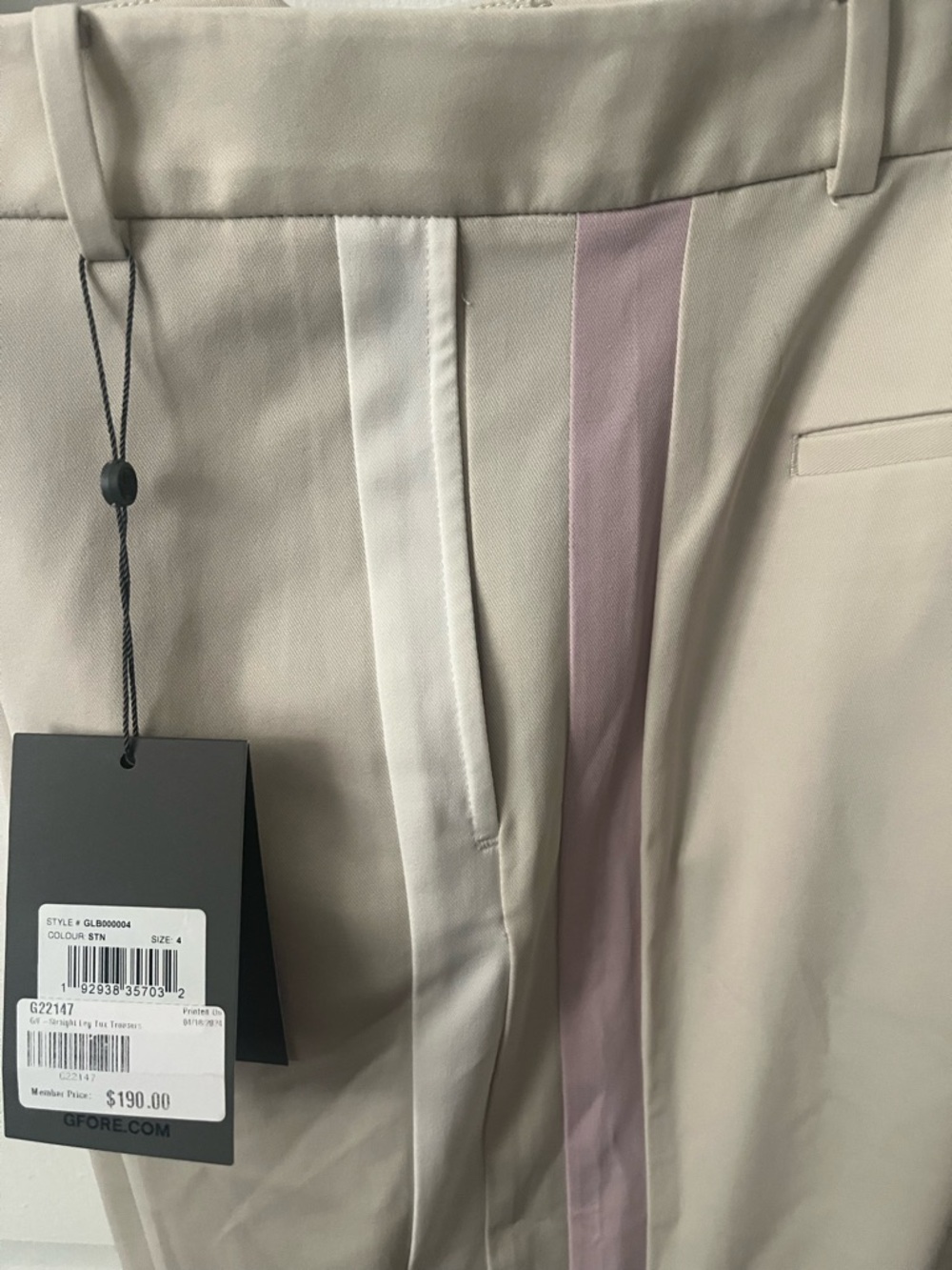 G/FORE Beige Straight-Leg Pants with White and Light Pink Stripe